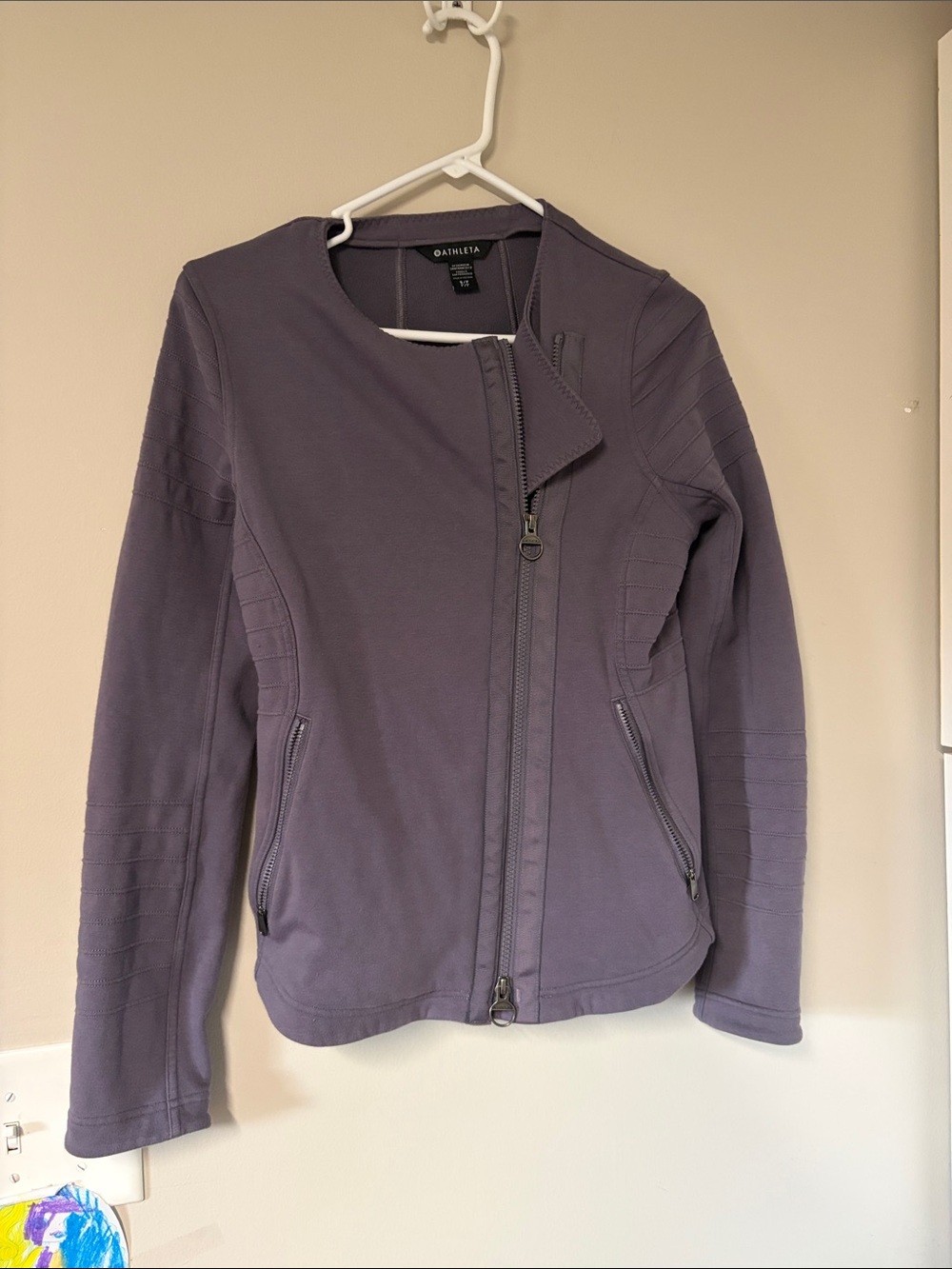 Athleta Triumph Asymmetrical Moto Jacket Dusk Violet Purple EUC Small Ladies